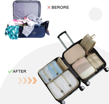 8 Set Travel Packing Pods Luggage Organizers Cubes with Laundry Bags Accessories