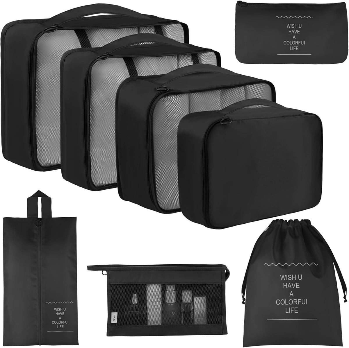 8 Set Travel Packing Pods Luggage Organizers Cubes with Laundry Bags Accessories