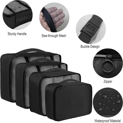 8 Set Travel Packing Pods Luggage Organizers Cubes with Laundry Bags Accessories