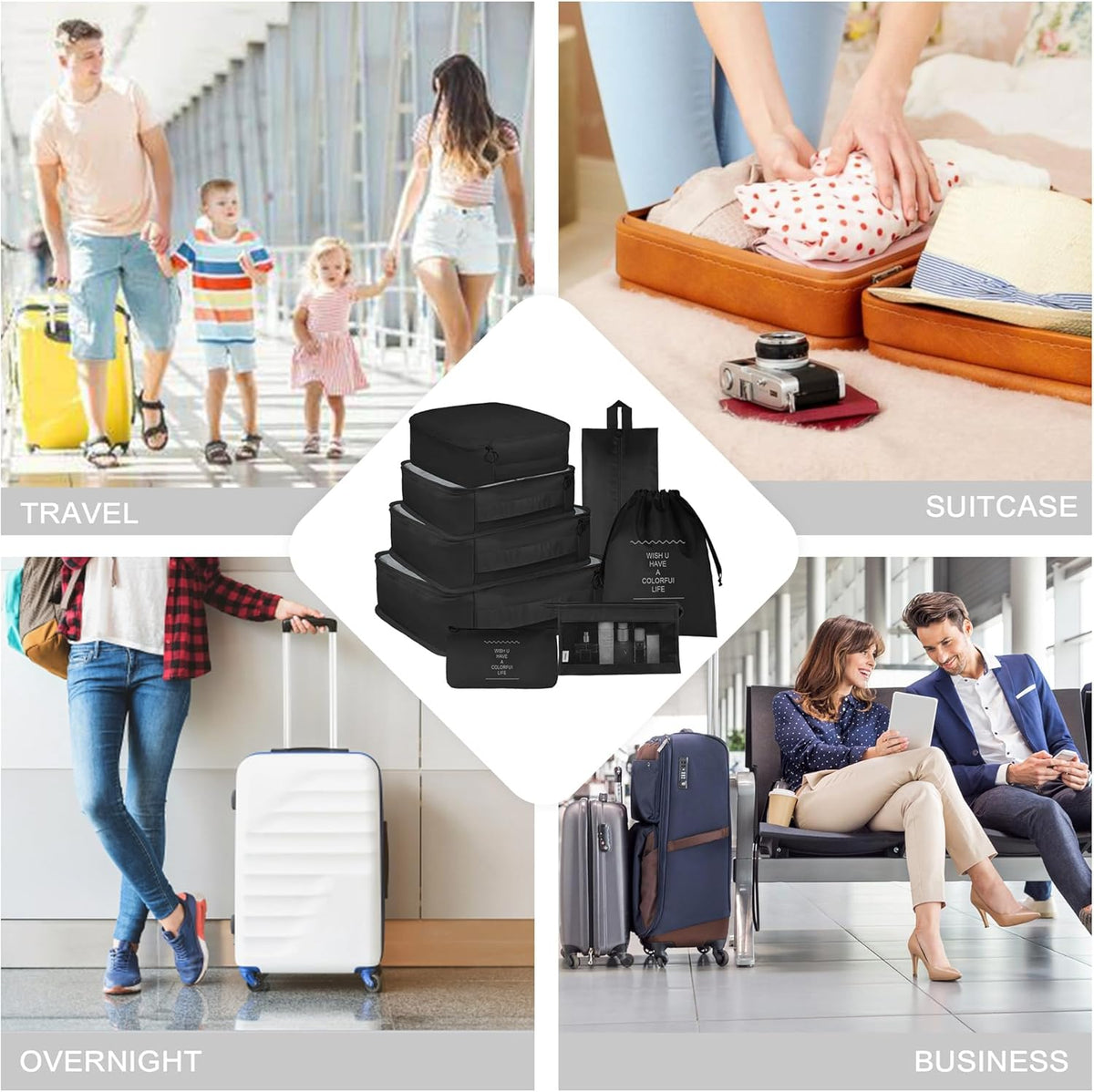8 Set Travel Packing Pods Luggage Organizers Cubes with Laundry Bags Accessories