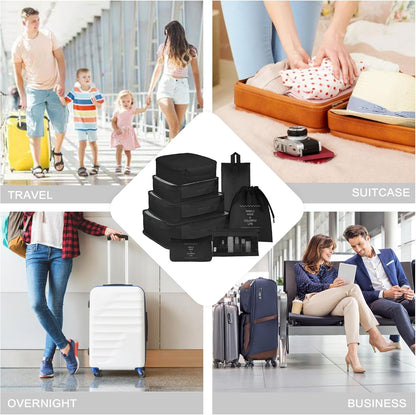 8 Set Travel Packing Pods Luggage Organizers Cubes with Laundry Bags Accessories