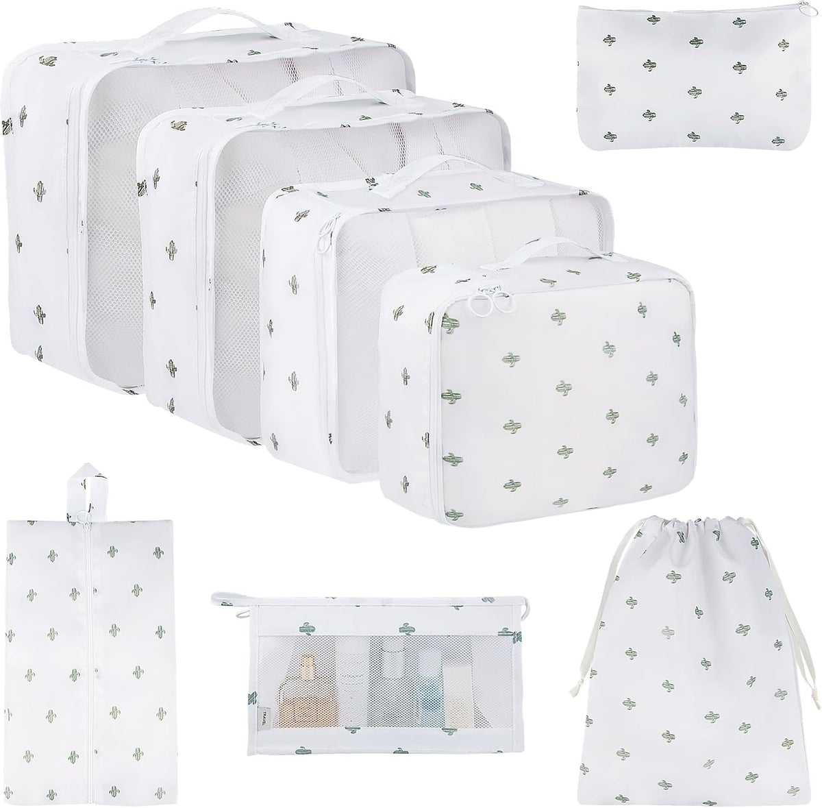8 Set Travel Packing Pods Luggage Organizers Cubes with Laundry Bags Accessories