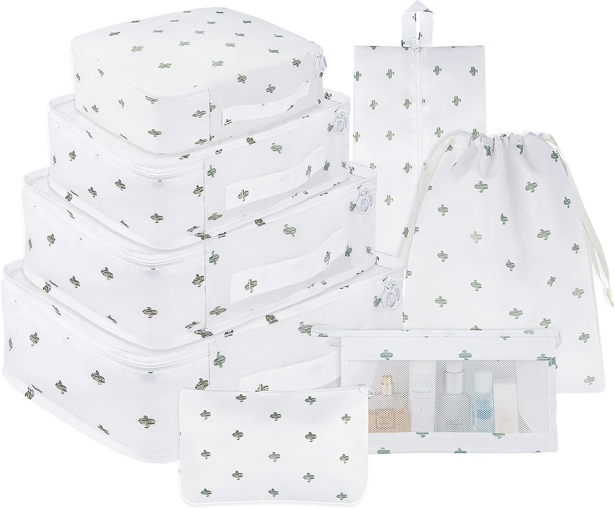 8 Set Travel Packing Pods Luggage Organizers Cubes with Laundry Bags Accessories