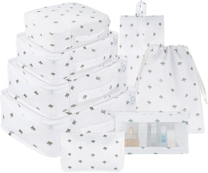 8 Set Travel Packing Pods Luggage Organizers Cubes with Laundry Bags Accessories