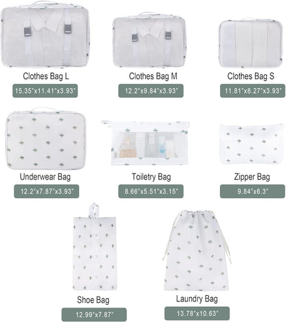 8 Set Travel Packing Pods Luggage Organizers Cubes with Laundry Bags Accessories