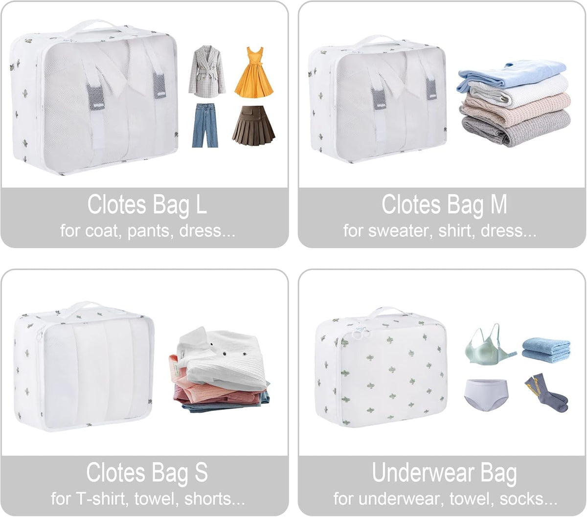 8 Set Travel Packing Pods Luggage Organizers Cubes with Laundry Bags Accessories
