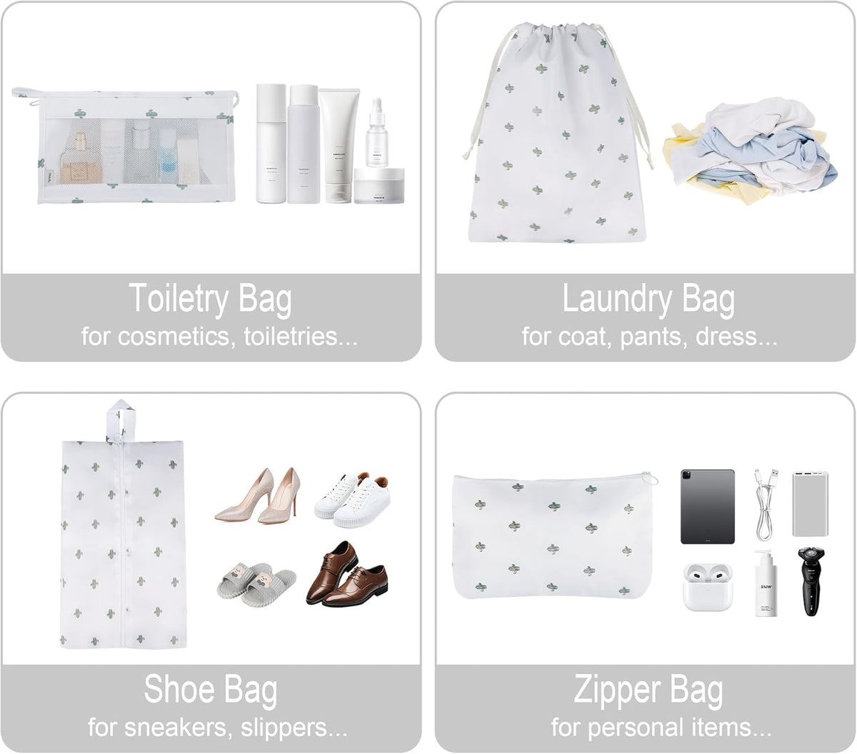 8 Set Travel Packing Pods Luggage Organizers Cubes with Laundry Bags Accessories