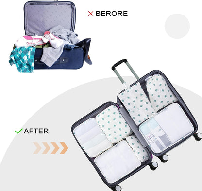 8 Set Travel Packing Pods Luggage Organizers Cubes with Laundry Bags Accessories