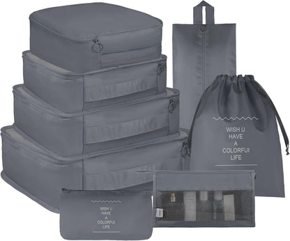 8 Set Travel Packing Pods Luggage Organizers Cubes with Laundry Bags Accessories