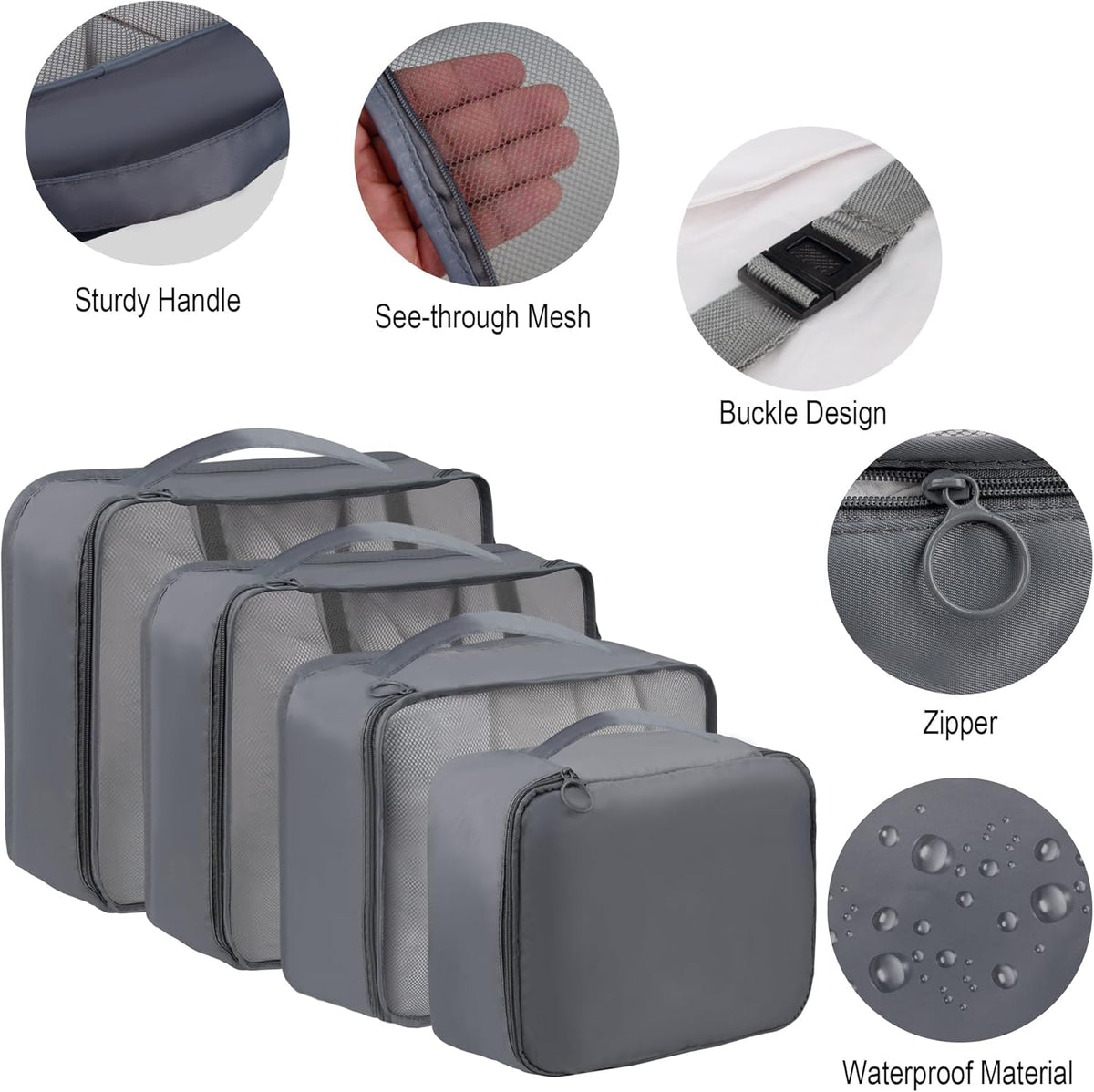 8 Set Travel Packing Pods Luggage Organizers Cubes with Laundry Bags Accessories