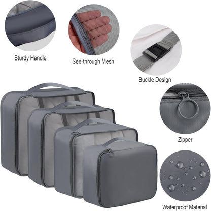 8 Set Travel Packing Pods Luggage Organizers Cubes with Laundry Bags Accessories