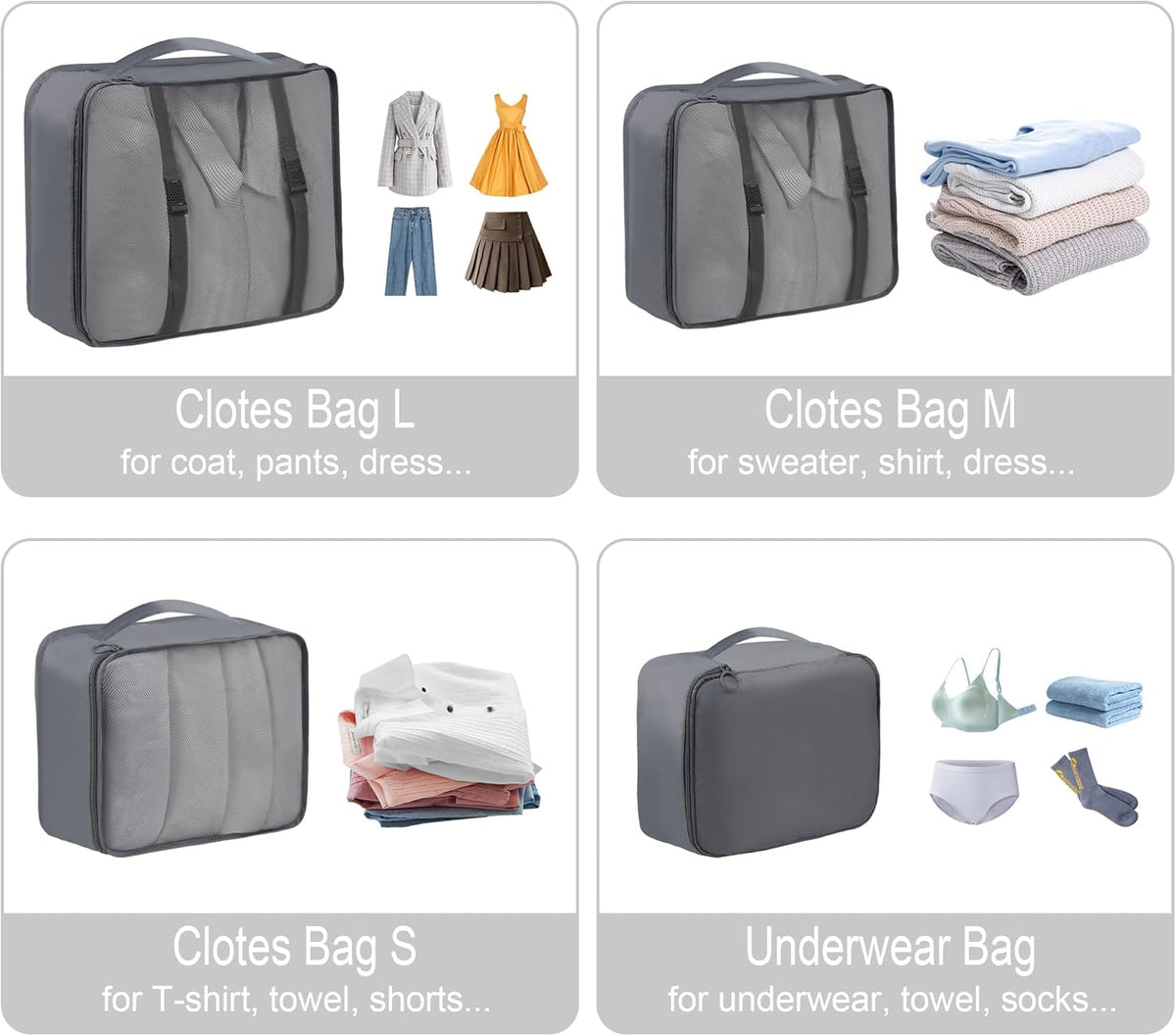 8 Set Travel Packing Pods Luggage Organizers Cubes with Laundry Bags Accessories