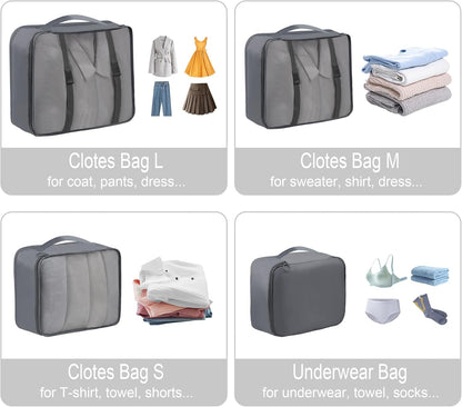 8 Set Travel Packing Pods Luggage Organizers Cubes with Laundry Bags Accessories
