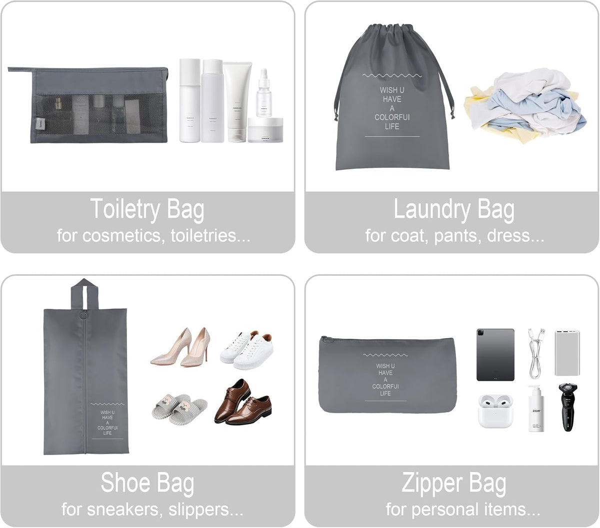 8 Set Travel Packing Pods Luggage Organizers Cubes with Laundry Bags Accessories