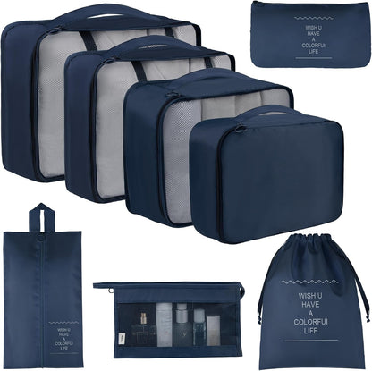 8 Set Travel Packing Pods Luggage Organizers Cubes with Laundry Bags Accessories