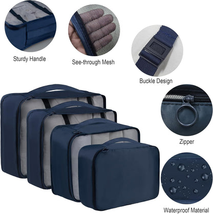 8 Set Travel Packing Pods Luggage Organizers Cubes with Laundry Bags Accessories