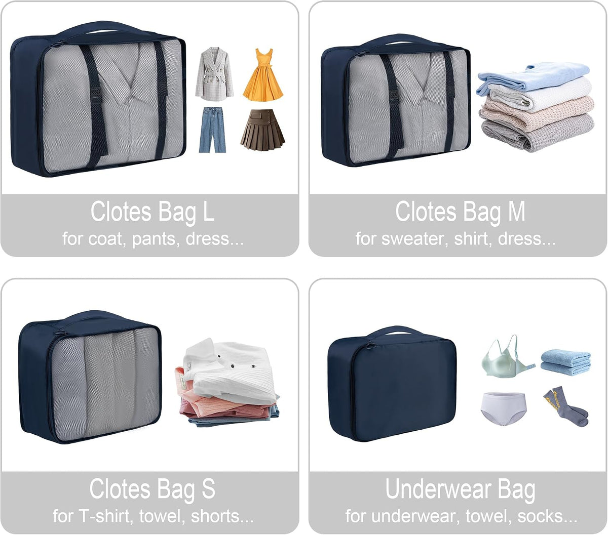 8 Set Travel Packing Pods Luggage Organizers Cubes with Laundry Bags Accessories