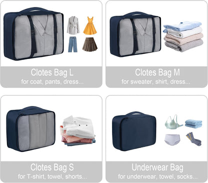 8 Set Travel Packing Pods Luggage Organizers Cubes with Laundry Bags Accessories