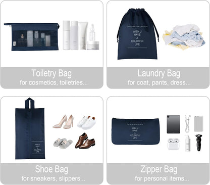 8 Set Travel Packing Pods Luggage Organizers Cubes with Laundry Bags Accessories