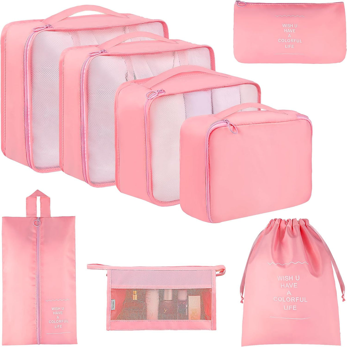 8 Set Travel Packing Pods Luggage Organizers Cubes with Laundry Bags Accessories