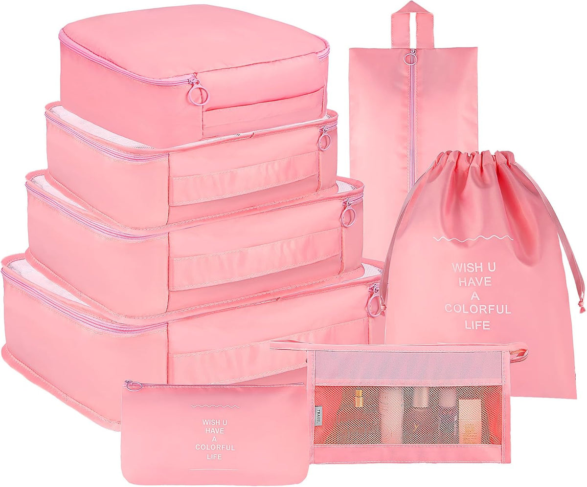 8 Set Travel Packing Pods Luggage Organizers Cubes with Laundry Bags Accessories
