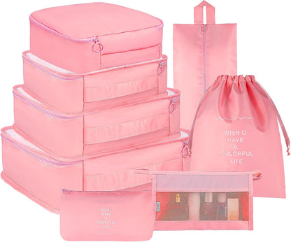 8 Set Travel Packing Pods Luggage Organizers Cubes with Laundry Bags Accessories