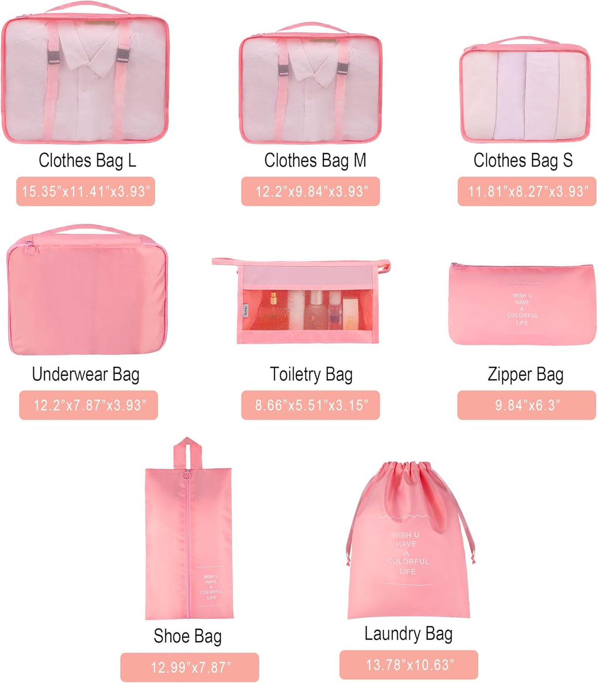 8 Set Travel Packing Pods Luggage Organizers Cubes with Laundry Bags Accessories