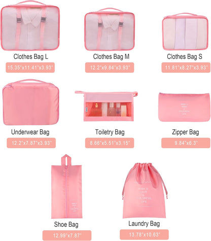 8 Set Travel Packing Pods Luggage Organizers Cubes with Laundry Bags Accessories
