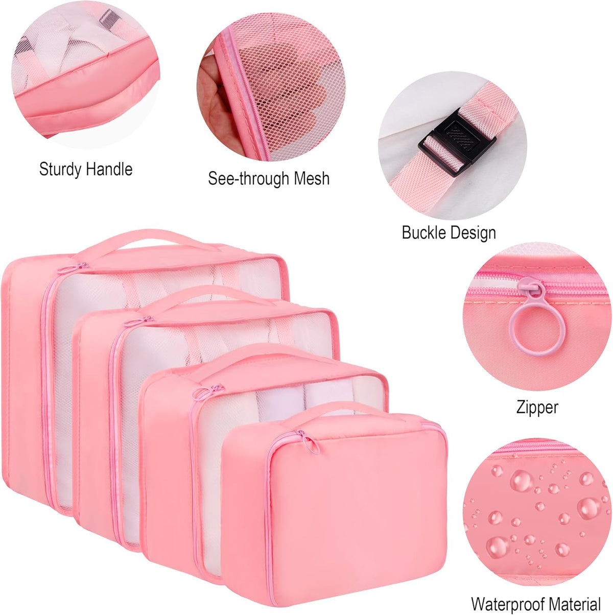 8 Set Travel Packing Pods Luggage Organizers Cubes with Laundry Bags Accessories