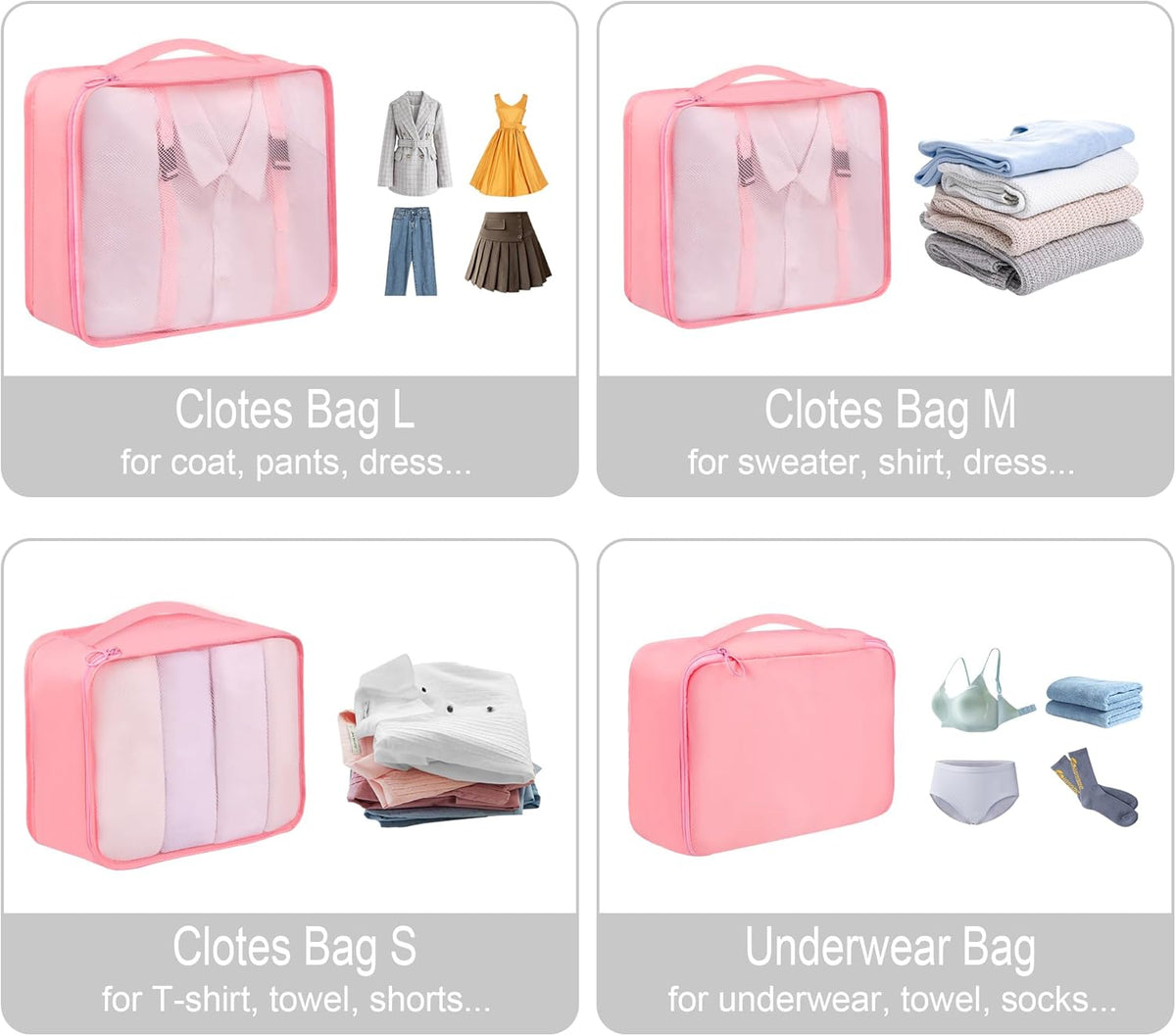 8 Set Travel Packing Pods Luggage Organizers Cubes with Laundry Bags Accessories