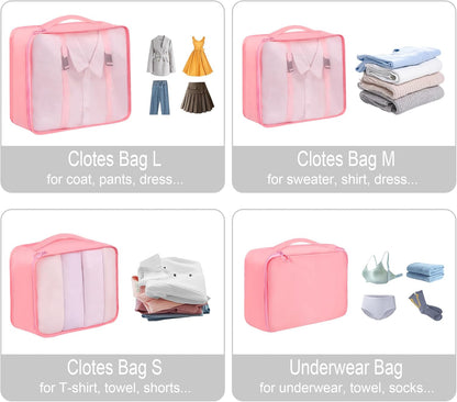 8 Set Travel Packing Pods Luggage Organizers Cubes with Laundry Bags Accessories