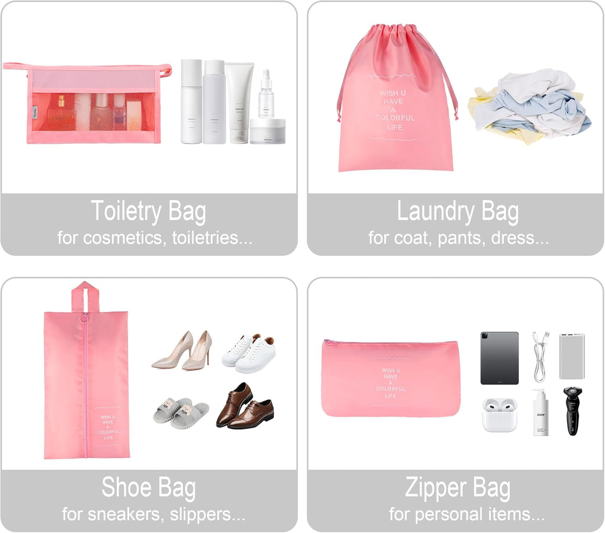 8 Set Travel Packing Pods Luggage Organizers Cubes with Laundry Bags Accessories