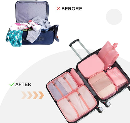 8 Set Travel Packing Pods Luggage Organizers Cubes with Laundry Bags Accessories