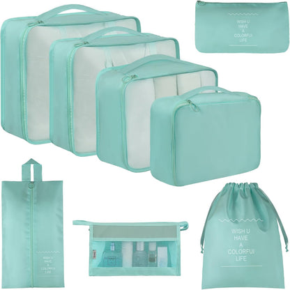 8 Set Travel Packing Pods Luggage Organizers Cubes with Laundry Bags Accessories