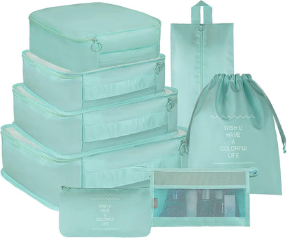 8 Set Travel Packing Pods Luggage Organizers Cubes with Laundry Bags Accessories