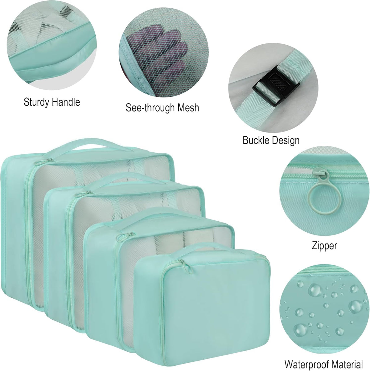8 Set Travel Packing Pods Luggage Organizers Cubes with Laundry Bags Accessories