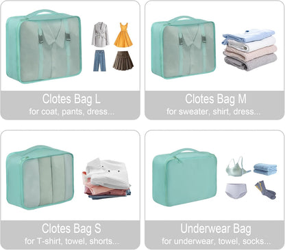 8 Set Travel Packing Pods Luggage Organizers Cubes with Laundry Bags Accessories