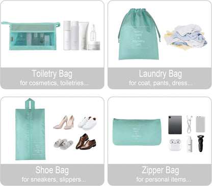 8 Set Travel Packing Pods Luggage Organizers Cubes with Laundry Bags Accessories