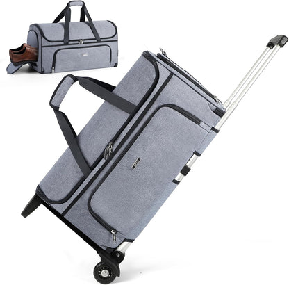 Garment Bags with Wheels, Garment Convertible Weekender Bags, Large Garment Bags for Travel, Duffle Luggage Bag Garment Bag (Grey, Medium)