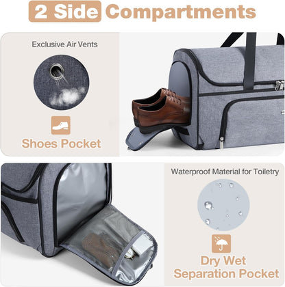 Garment Bags with Wheels, Garment Convertible Weekender Bags, Large Garment Bags for Travel, Duffle Luggage Bag Garment Bag (Grey, Medium)