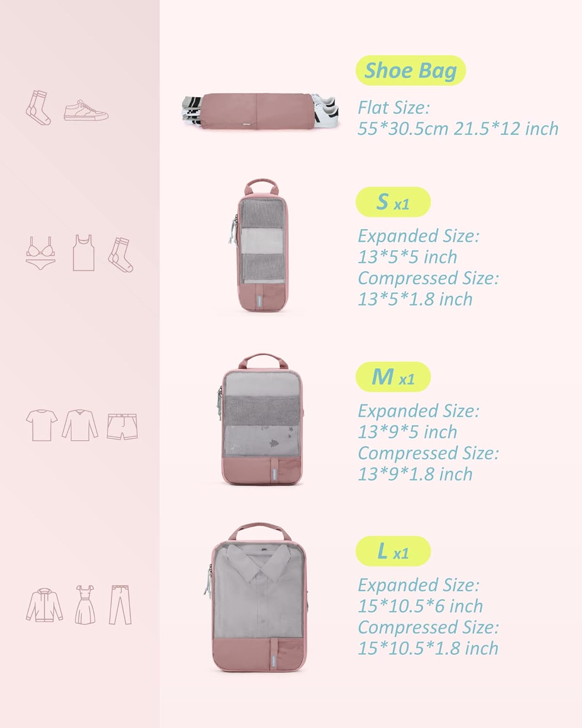 6 Set /4 Set/2 Set Compression Packing Cubes for Travel, Lightweight Luggage Organizer Bags, Durable Space Saver Bags Travel Essentials