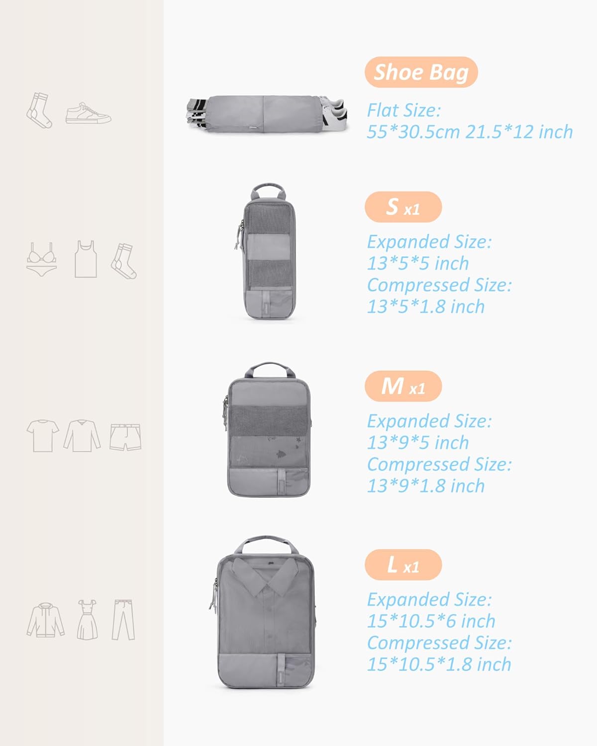 6 Set /4 Set/2 Set Compression Packing Cubes for Travel, Lightweight Luggage Organizer Bags, Durable Space Saver Bags Travel Essentials