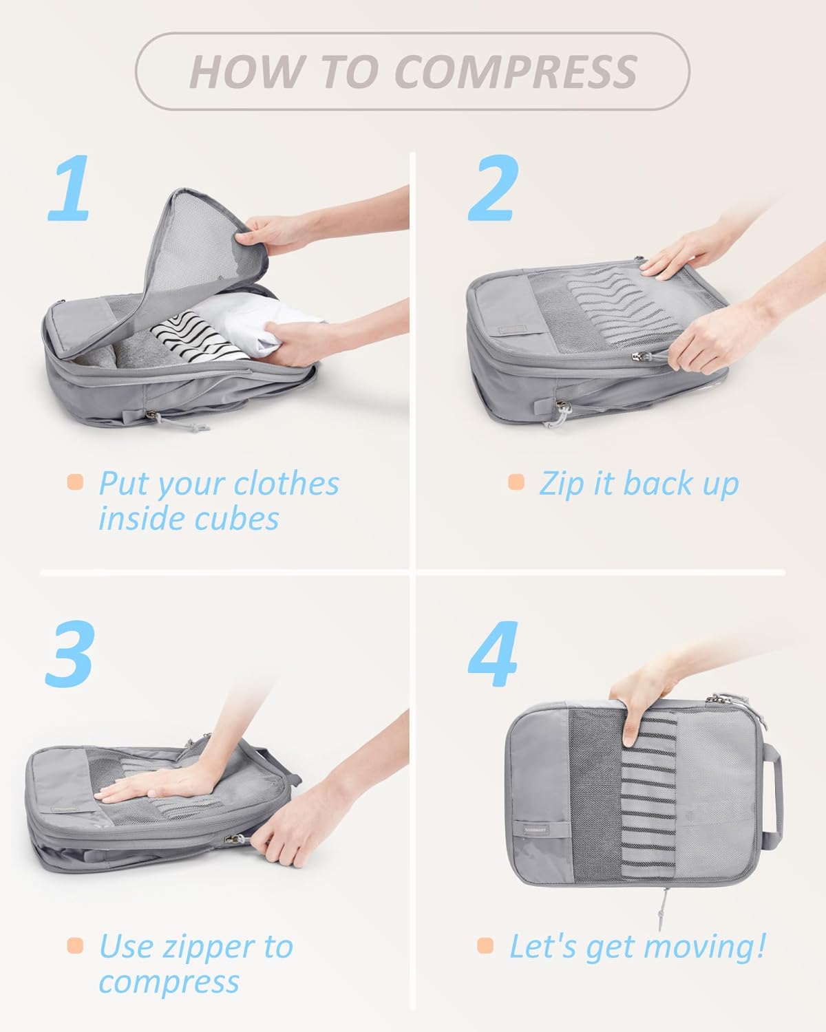 6 Set /4 Set/2 Set Compression Packing Cubes for Travel, Lightweight Luggage Organizer Bags, Durable Space Saver Bags Travel Essentials