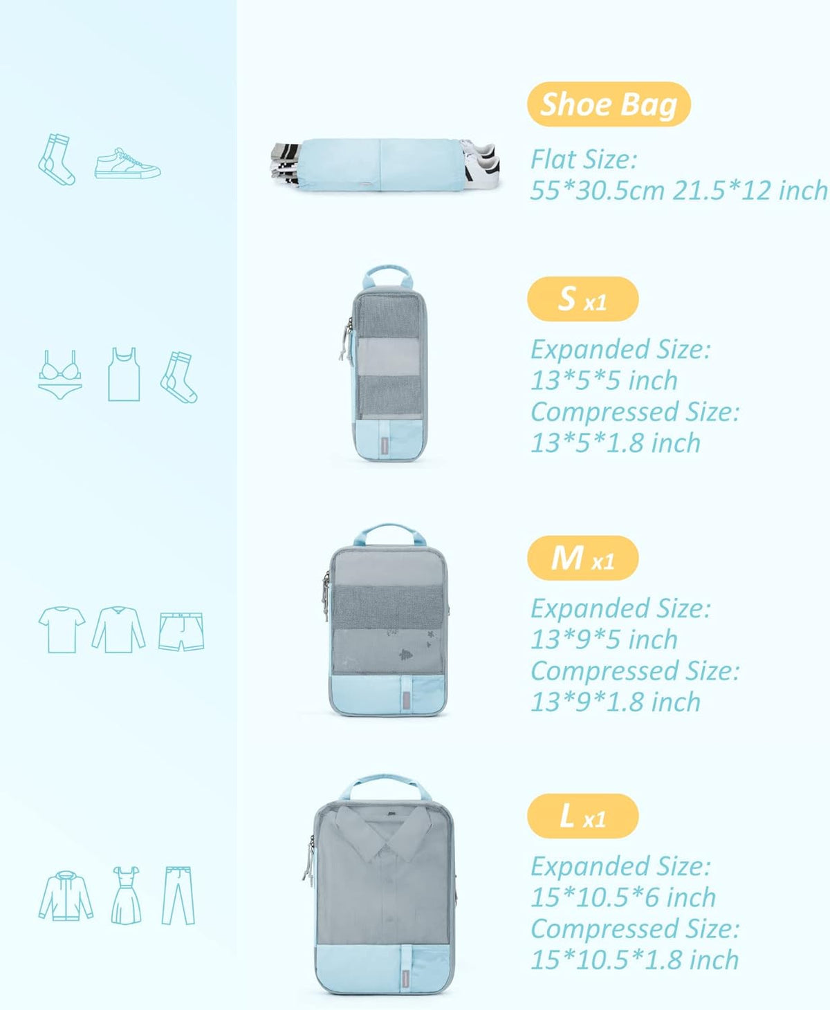 6 Set /4 Set/2 Set Compression Packing Cubes for Travel, Lightweight Luggage Organizer Bags, Durable Space Saver Bags Travel Essentials