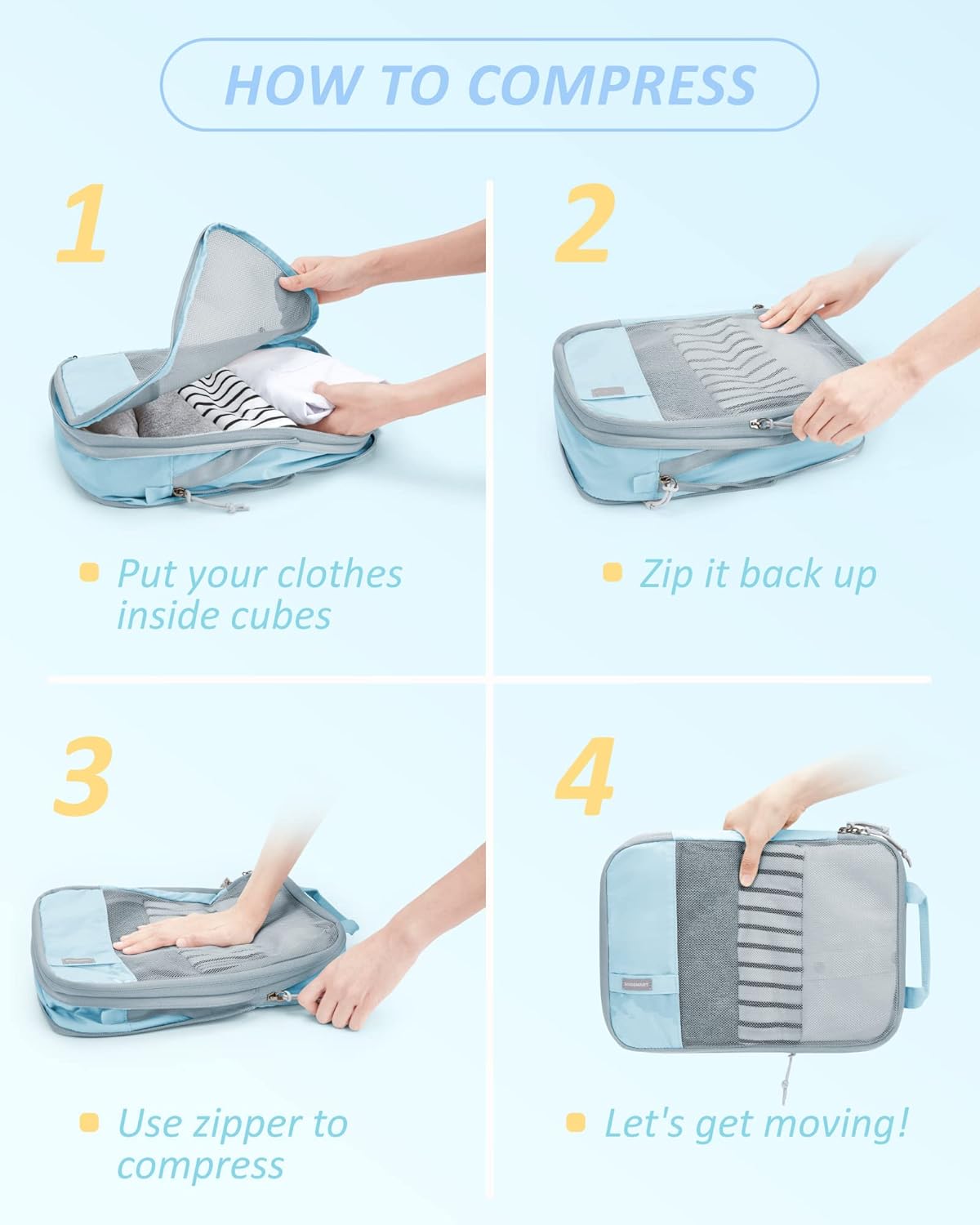 6 Set /4 Set/2 Set Compression Packing Cubes for Travel, Lightweight Luggage Organizer Bags, Durable Space Saver Bags Travel Essentials