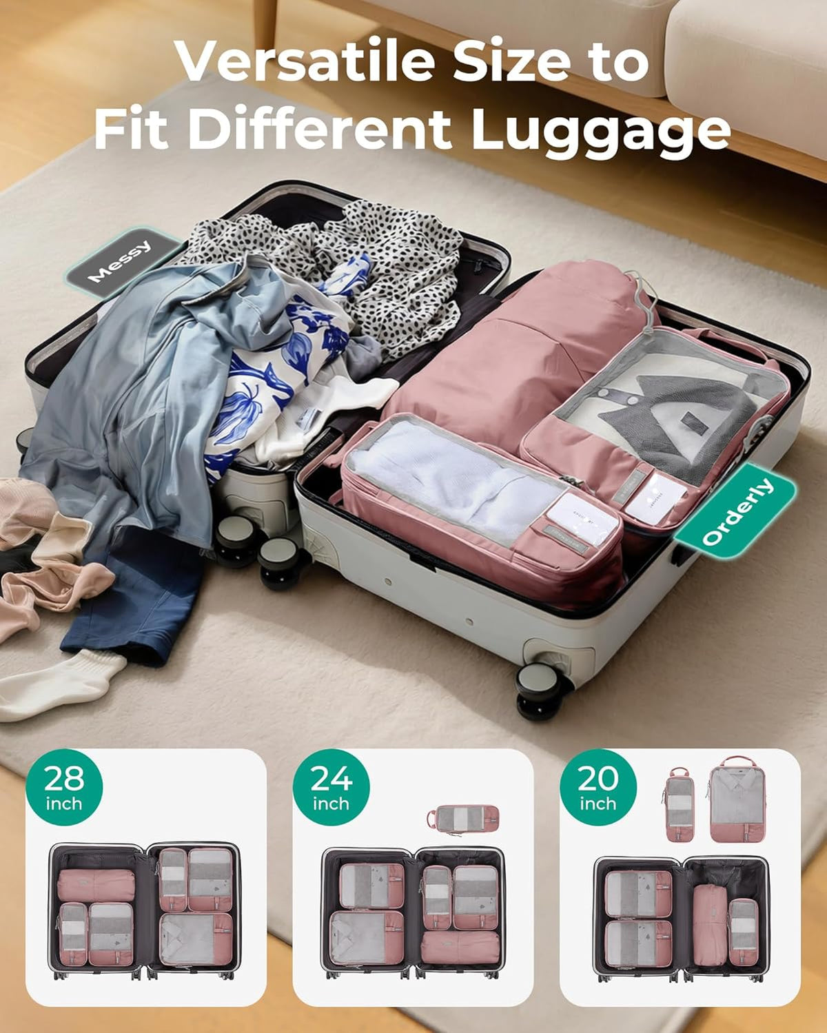 6 Set /4 Set/2 Set Compression Packing Cubes for Travel, Lightweight Luggage Organizer Bags, Durable Space Saver Bags Travel Essentials