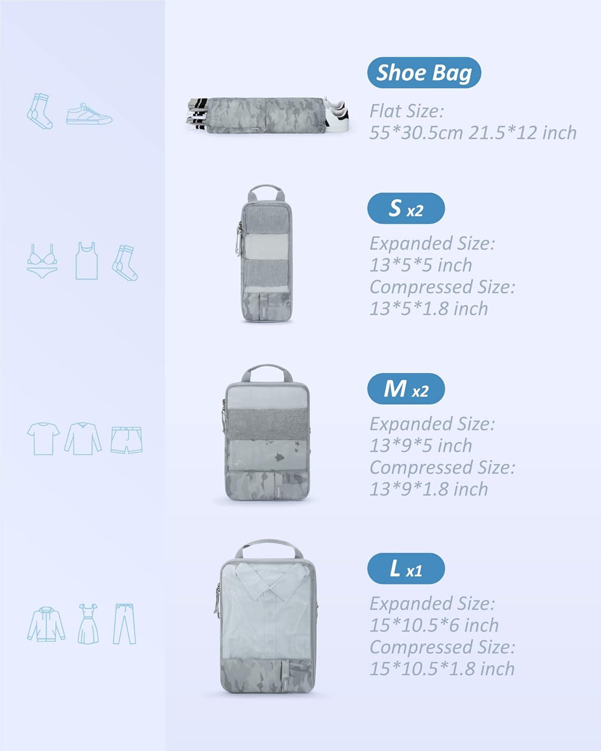 6 Set /4 Set/2 Set Compression Packing Cubes for Travel, Lightweight Luggage Organizer Bags, Durable Space Saver Bags Travel Essentials