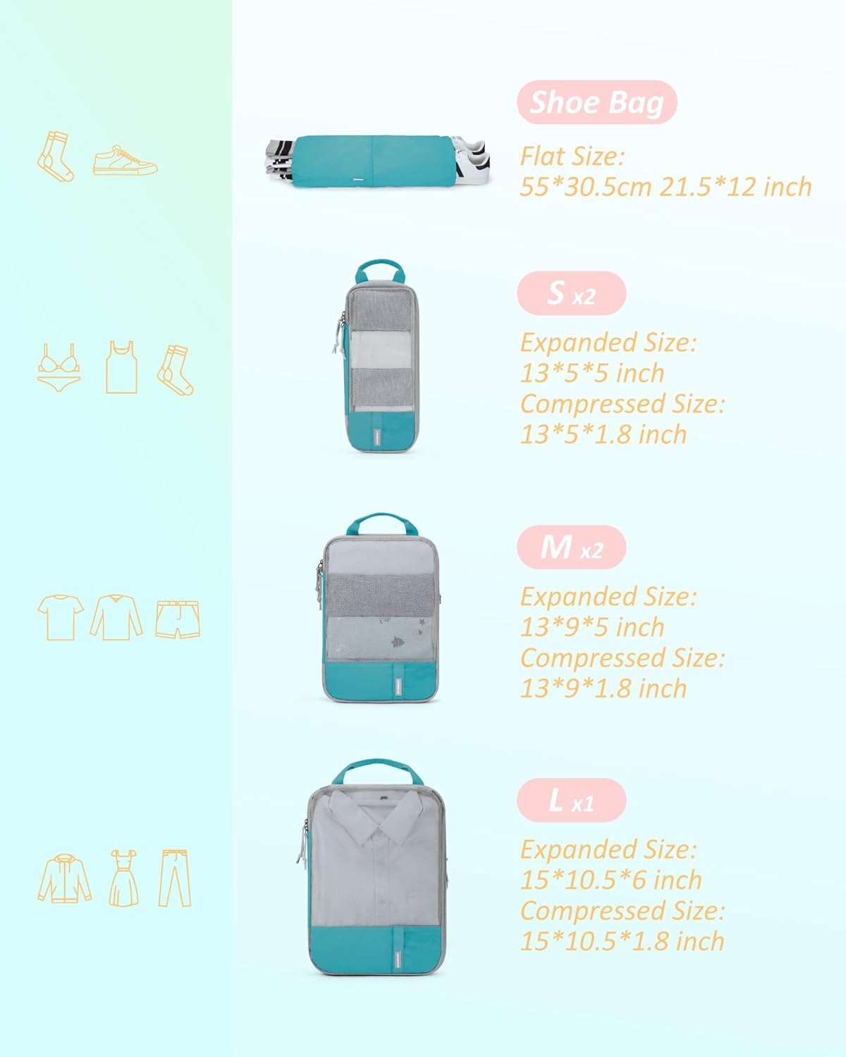 6 Set /4 Set/2 Set Compression Packing Cubes for Travel, Lightweight Luggage Organizer Bags, Durable Space Saver Bags Travel Essentials