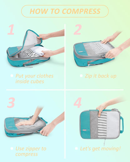6 Set /4 Set/2 Set Compression Packing Cubes for Travel, Lightweight Luggage Organizer Bags, Durable Space Saver Bags Travel Essentials