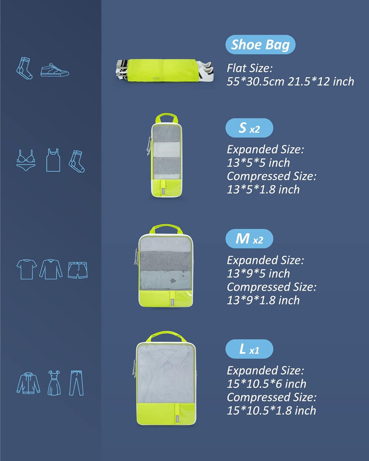 6 Set /4 Set/2 Set Compression Packing Cubes for Travel, Lightweight Luggage Organizer Bags, Durable Space Saver Bags Travel Essentials